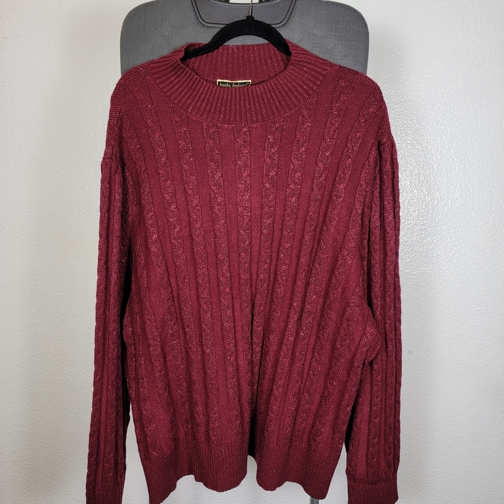 kathy ireland Fashion 360 Yacht Harbor Cable Knit Sweater Burgundy Size 3X - Picture 1 of 6